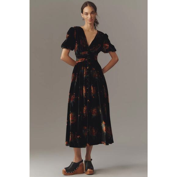 Anthropologie Dresses & Skirts - nwt by ANTHROPOLOGIE sz M The Katerina: Velvet Edition in Floral Motif